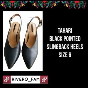 TAHARI | BLACK POINTED SLINGBACK HEELS